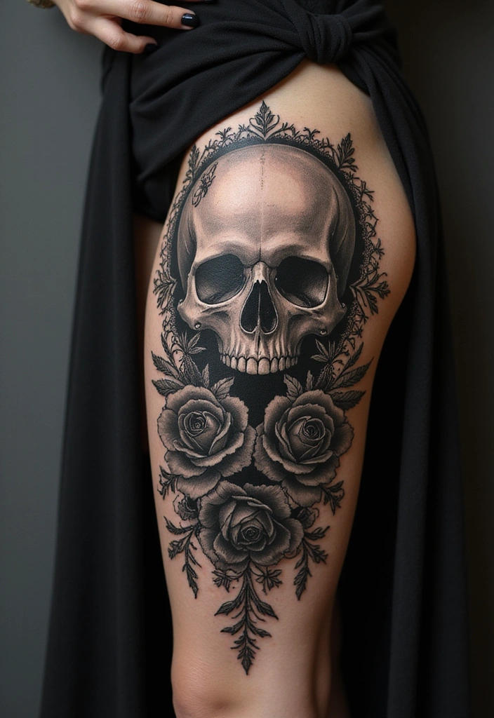 27 Leg Tattoos Ideas for Women That Are Works of Art on Skin! - 16. Gothic Designs
