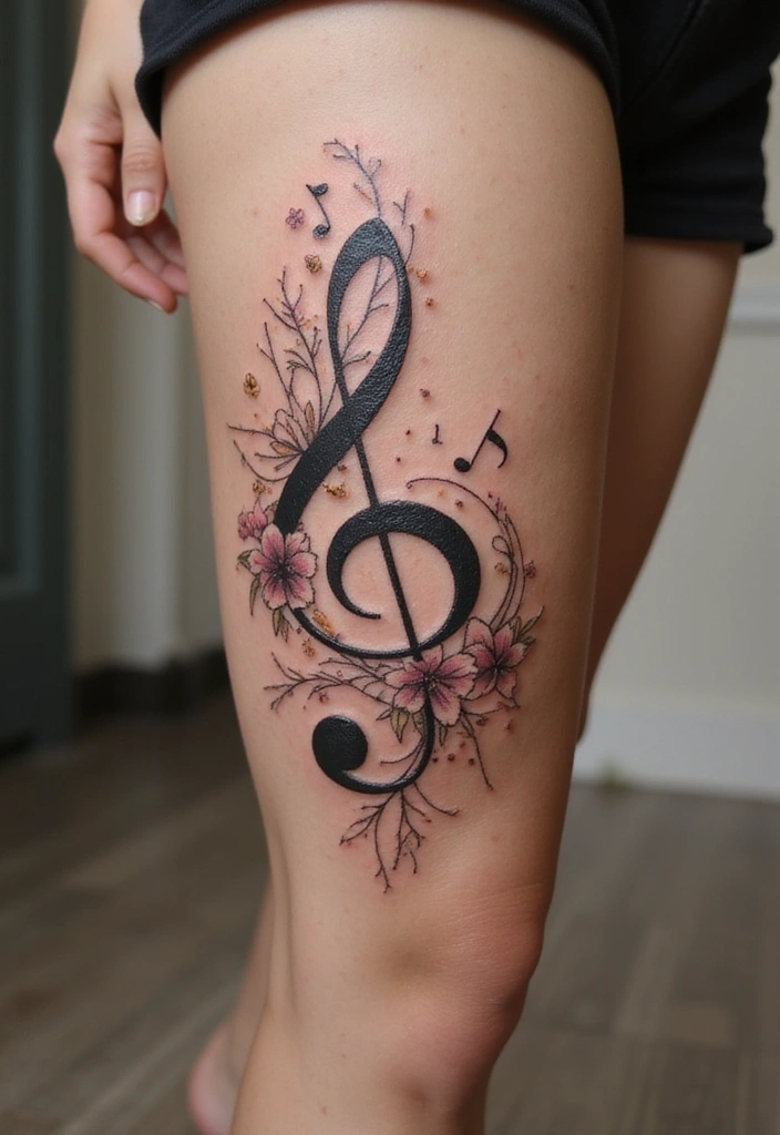 27 Leg Tattoos Ideas for Women That Are Works of Art on Skin! - 19. Music-Inspired Tattoos