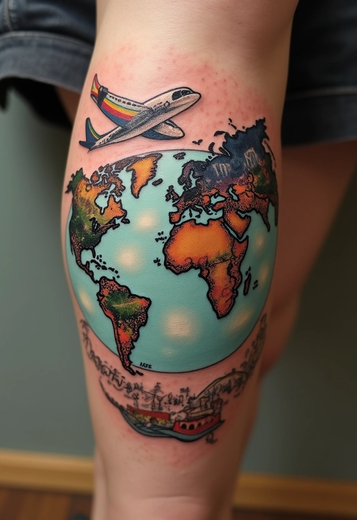 27 Leg Tattoos Ideas for Women That Are Works of Art on Skin! - 20. Travel-Inspired Tattoos