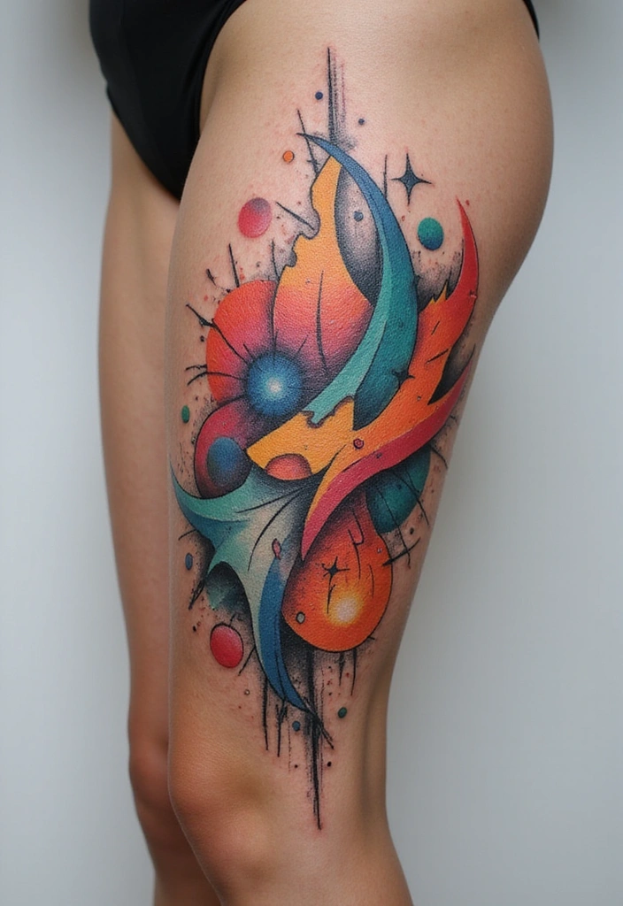 27 Leg Tattoos Ideas for Women That Are Works of Art on Skin! - 8. Abstract Art