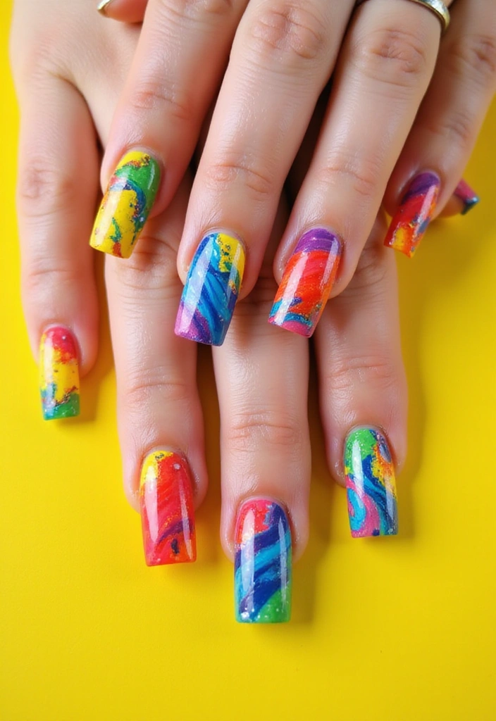 27 Trendy Acrylic Nail Ideas for Long Nails That Are Totally Must-Haves! - 21. Rainbow Swirl