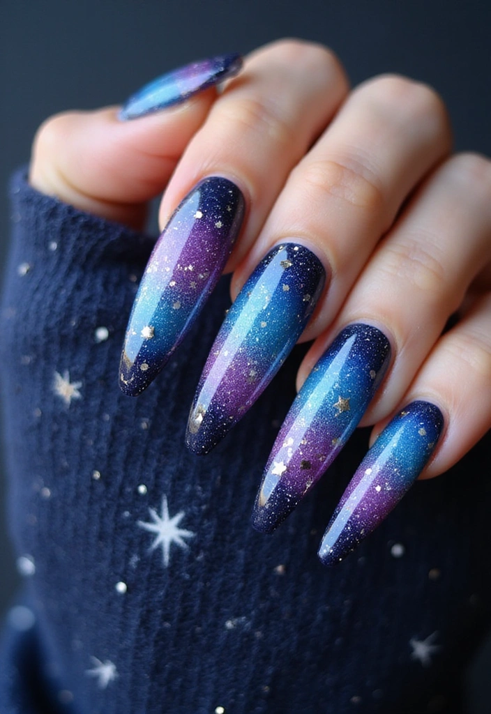 27 Trendy Acrylic Nail Ideas for Long Nails That Are Totally Must-Haves! - 23. Sparkling Galaxy