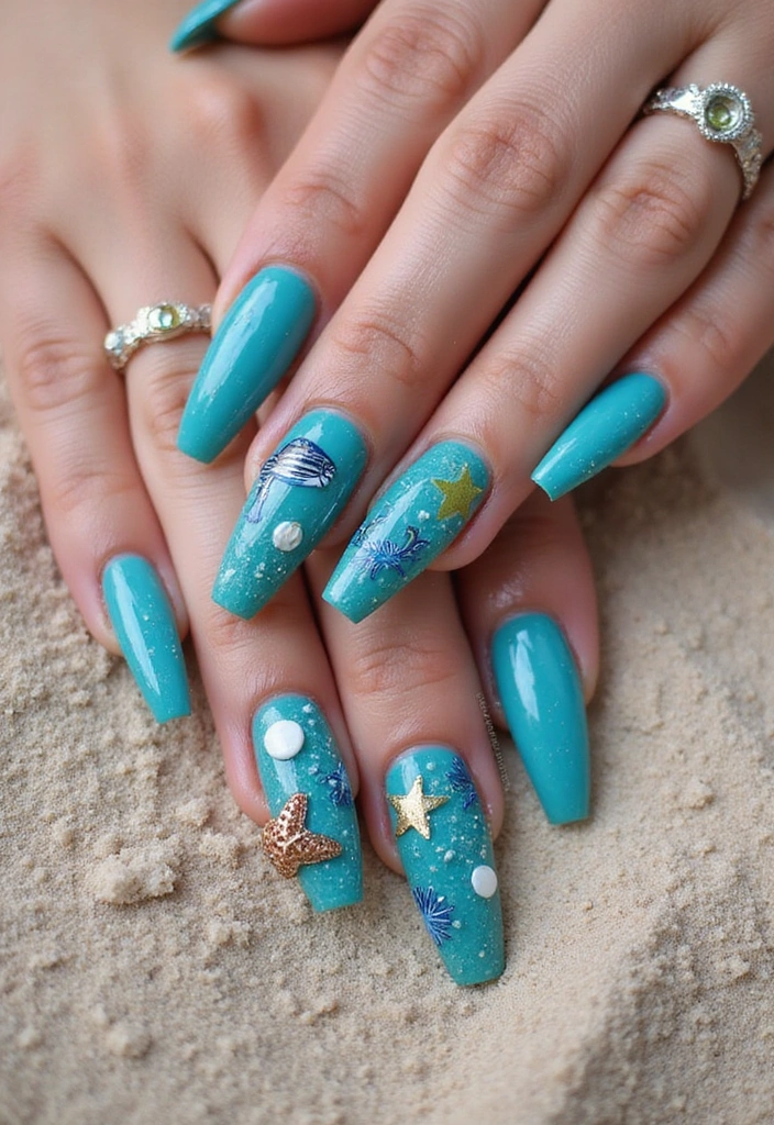 27 Trendy Acrylic Nail Ideas for Long Nails That Are Totally Must-Haves! - 27. Under the Sea