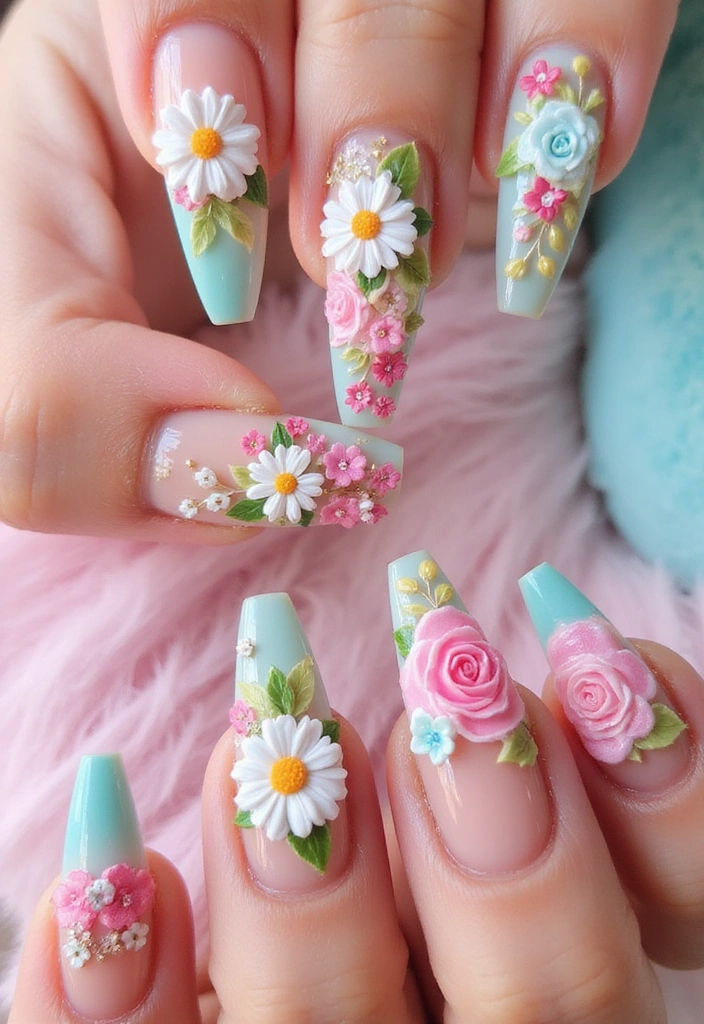 27 Trendy Acrylic Nail Ideas for Long Nails That Are Totally Must-Haves! - 3. Floral Fantasy