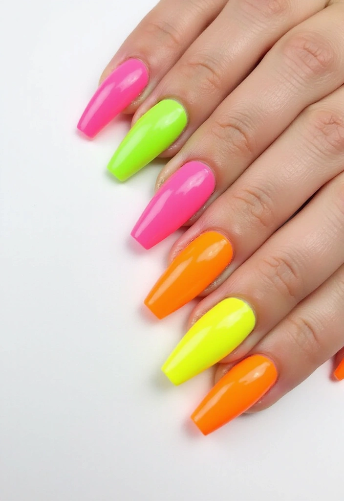 27 Trendy Acrylic Nail Ideas for Long Nails That Are Totally Must-Haves! - 6. Neon Brights