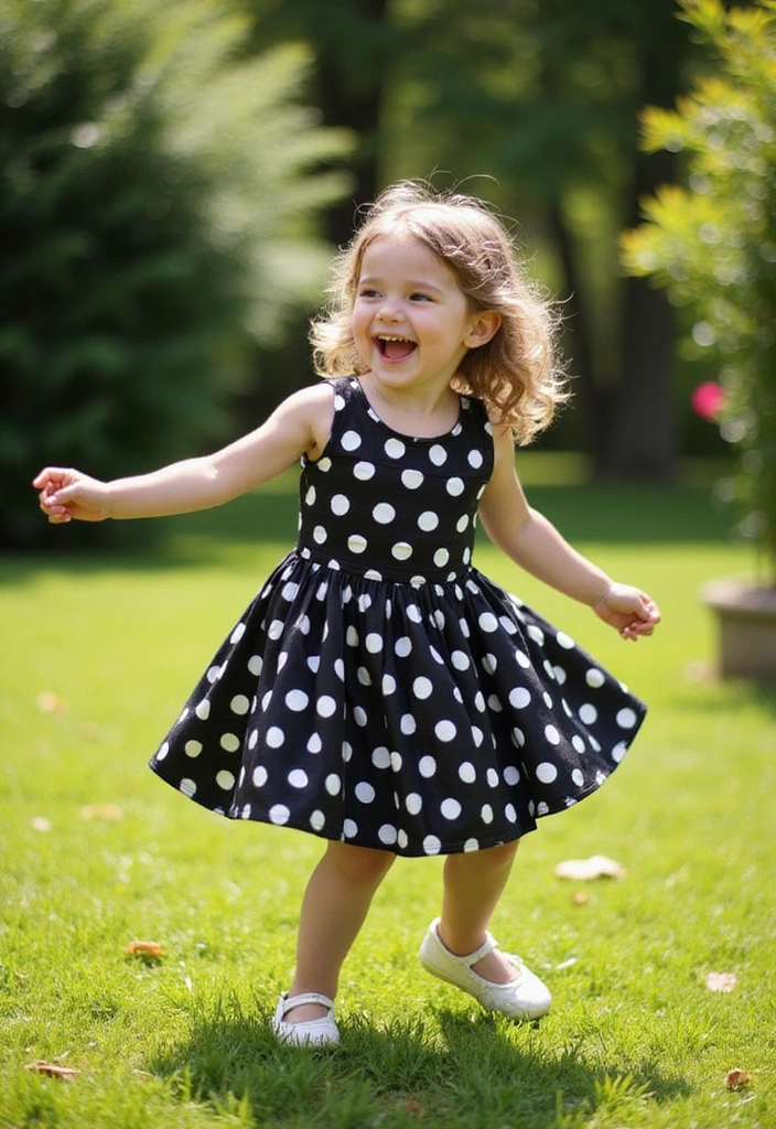 28 Primary Play Outfits That Pop With Bold, Happy Color - 11. Bold Black and White Polka Dot Dress