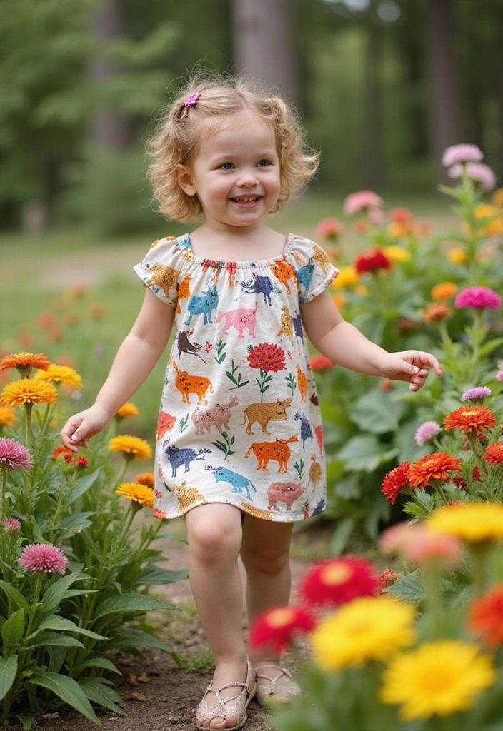 28 Primary Play Outfits That Pop With Bold, Happy Color - 19. Whimsical Animal Print Dress