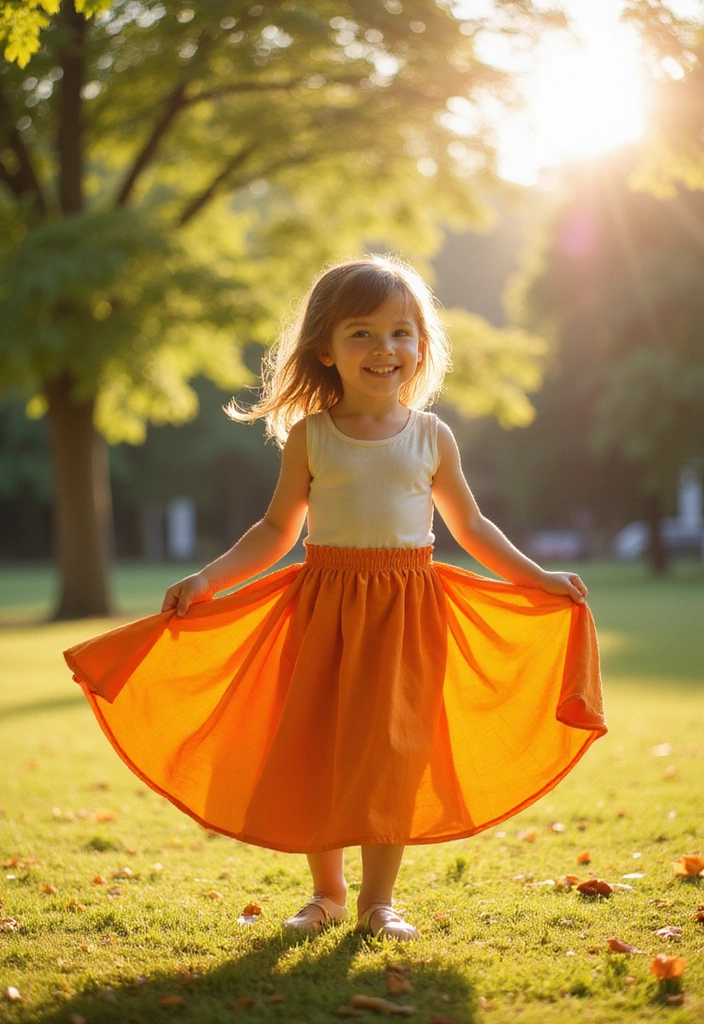 28 Primary Play Outfits That Pop With Bold, Happy Color - 22. Playful Bright Orange Skirt