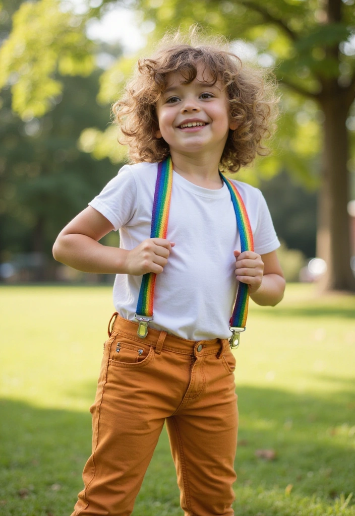 28 Primary Play Outfits That Pop With Bold, Happy Color - 28. Bright Rainbow Suspenders