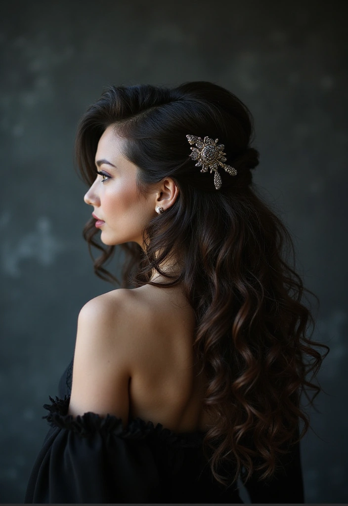 28 Sea Witchery Hairstyles That Channel the Ocean’s Dark Magic - 4. Dark Magic Half-Updo