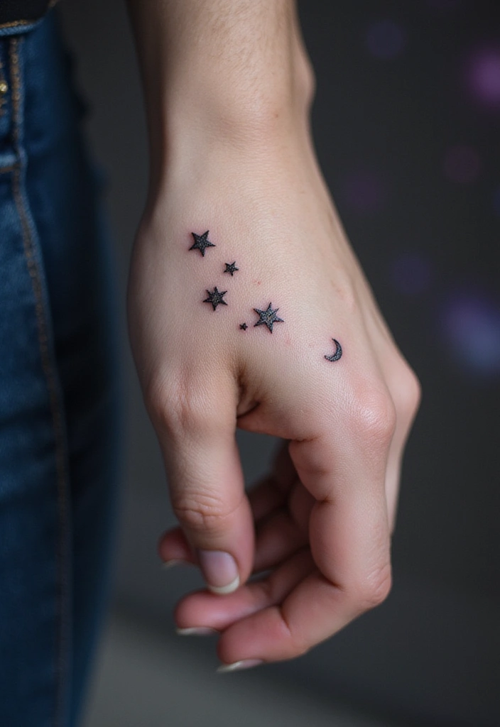 28 Small Hand Tattoos That Will Make You Want One Right Now! - 9. Tiny Stars and Celestial Bodies