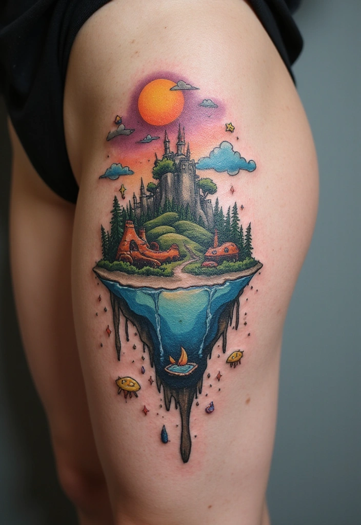 28 Thigh Tattoo Ideas for Women That Will Make You Want to Get Inked Right Now! - 11. Surreal and Dreamlike Tattoos