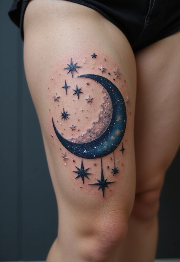 28 Thigh Tattoo Ideas for Women That Will Make You Want to Get Inked Right Now! - 13. Celestial Designs