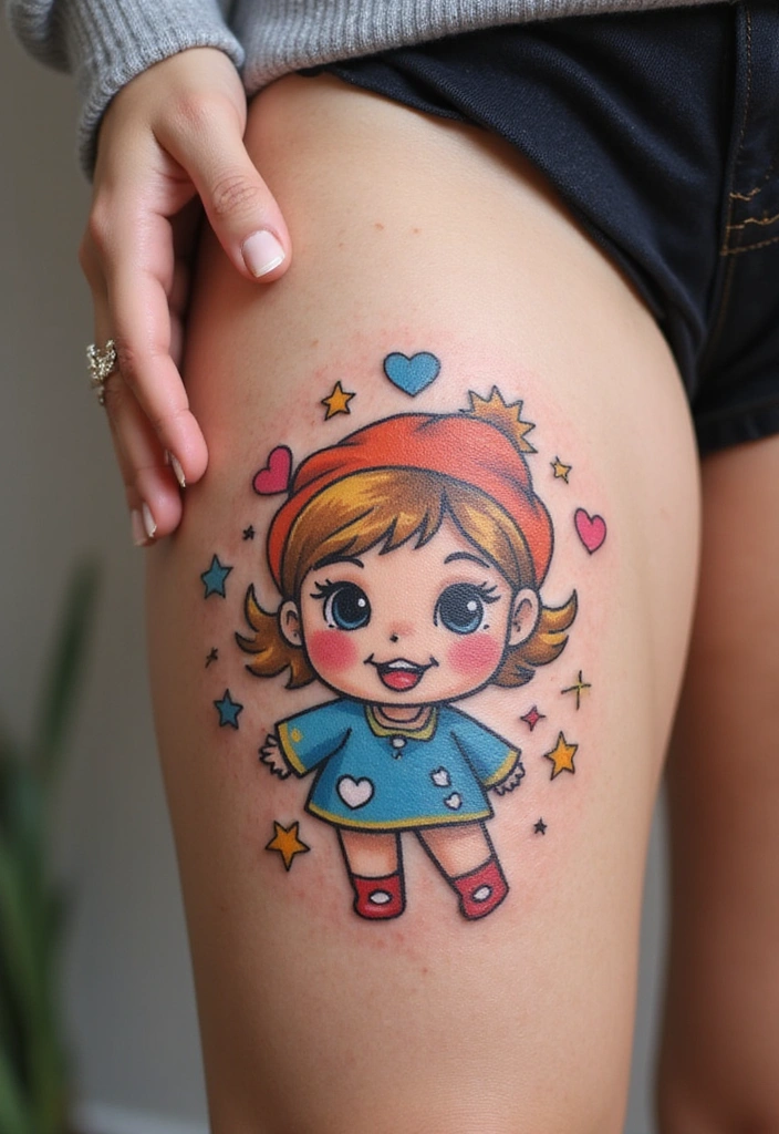 28 Thigh Tattoo Ideas for Women That Will Make You Want to Get Inked Right Now! - 15. Whimsical Cartoon Characters