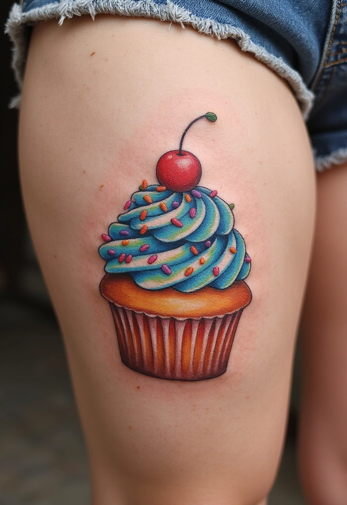 28 Thigh Tattoo Ideas for Women That Will Make You Want to Get Inked Right Now! - 18. Sweet Treats and Food Tattoos