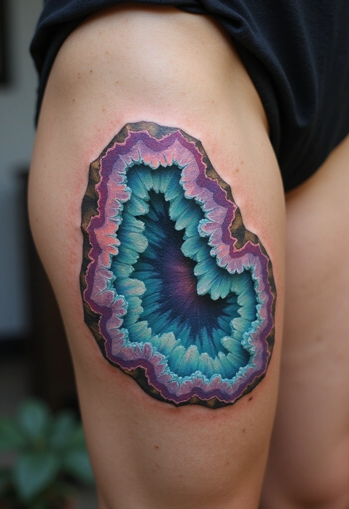 28 Thigh Tattoo Ideas for Women That Will Make You Want to Get Inked Right Now! - 28. Geode and Crystal Tattoos