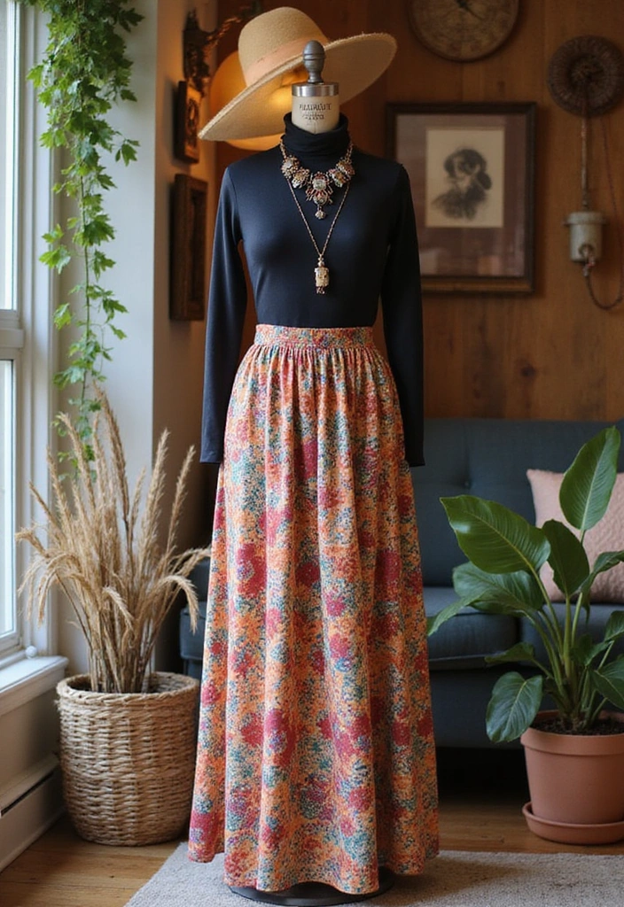 28 Vintage Outfits That Will Make You the Star of Any Retro Party! - 24. The Retro Maxi Skirt: Flowing Freedom