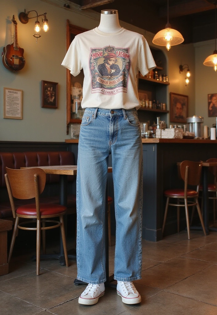 28 Vintage Outfits That Will Make You the Star of Any Retro Party! - 7. The Vintage T-Shirt and Jeans Combo