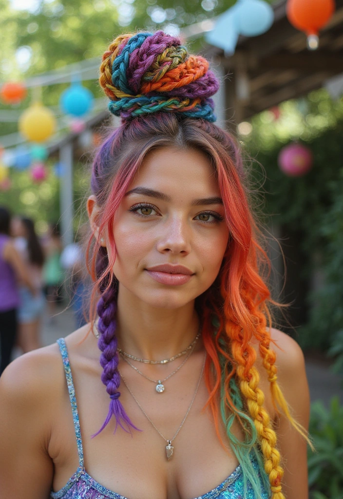 29 Chaos Cakes Hairstyles That Bring the Sweet, the Whimsy, the Wild - 2. Rainbow Whirlwind