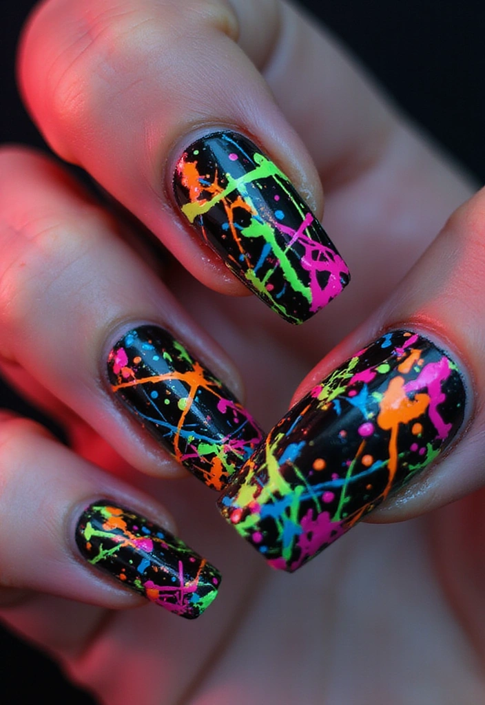 29 Surreal Soiree Nails That Look Like Dreams on Your Fingertips - 20. Neon Splash Nails