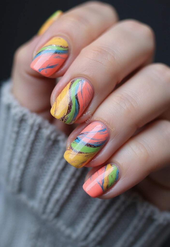 29 Terra Futura Nail Designs That Blend Nature and Neon - 10. Neon Marble