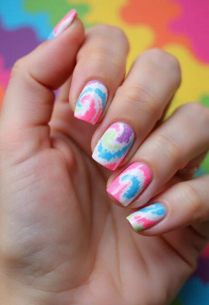 29 Terra Futura Nail Designs That Blend Nature and Neon - 11. Neon Tie-Dye