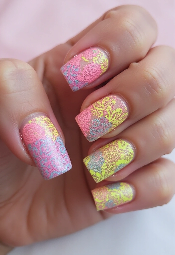 29 Terra Futura Nail Designs That Blend Nature and Neon - 15. Neon Lace
