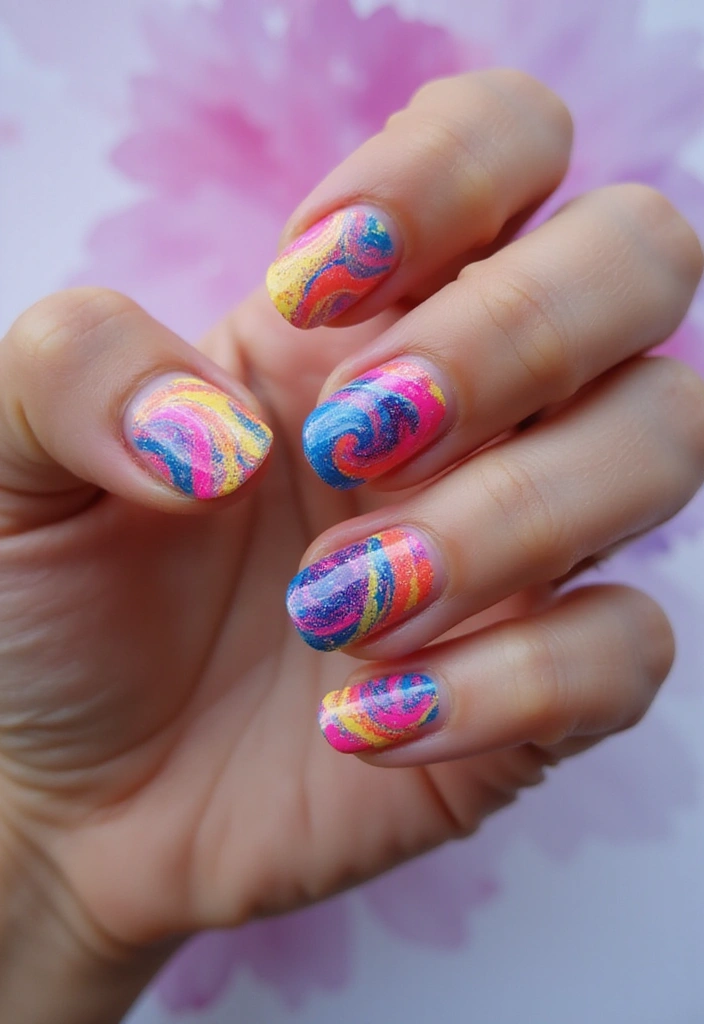 29 Terra Futura Nail Designs That Blend Nature and Neon - 16. Neon Swirls