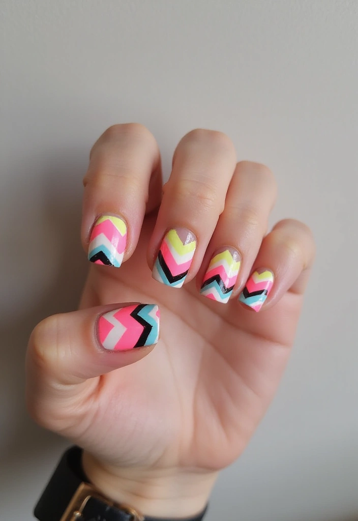 29 Terra Futura Nail Designs That Blend Nature and Neon - 18. Neon Chevron