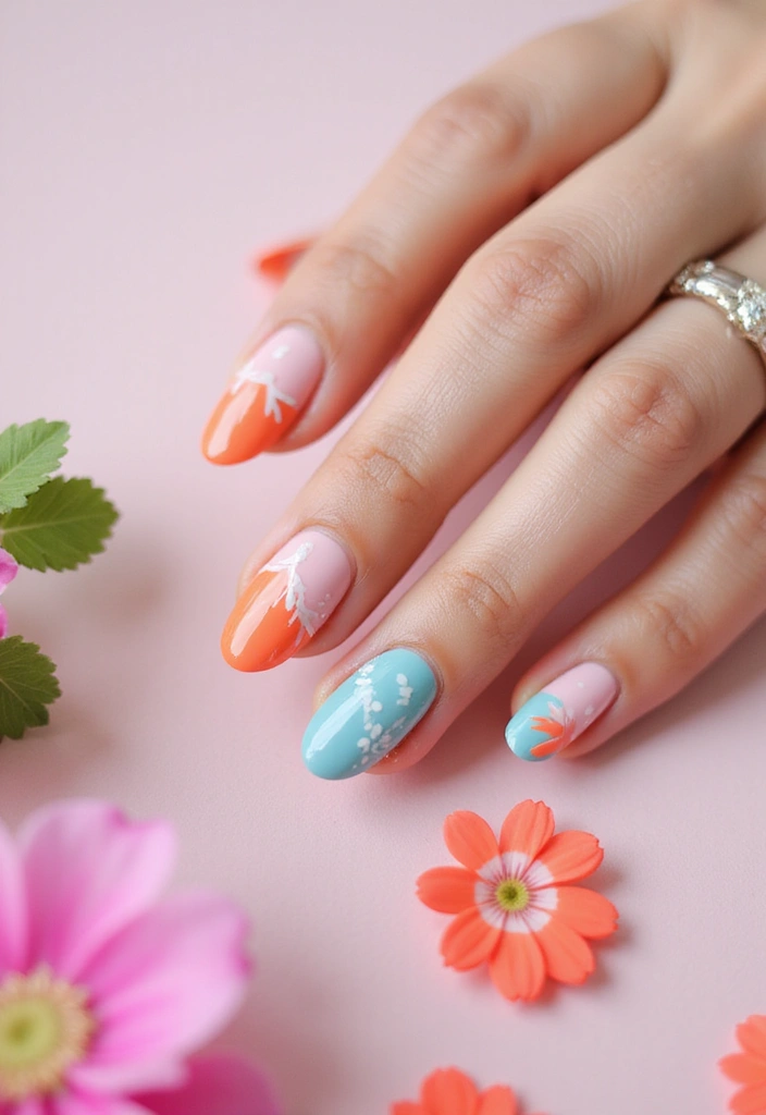 29 Terra Futura Nail Designs That Blend Nature and Neon - 2. Floral Neon Burst
