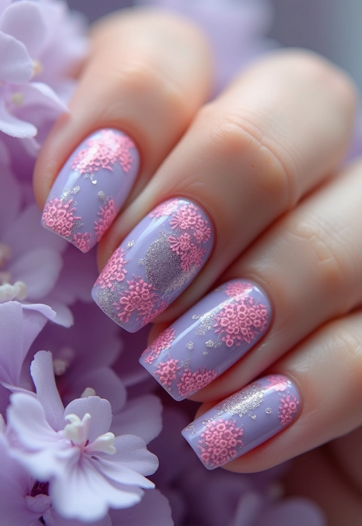 29 Terra Futura Nail Designs That Blend Nature and Neon - 22. Neon Floral Lace