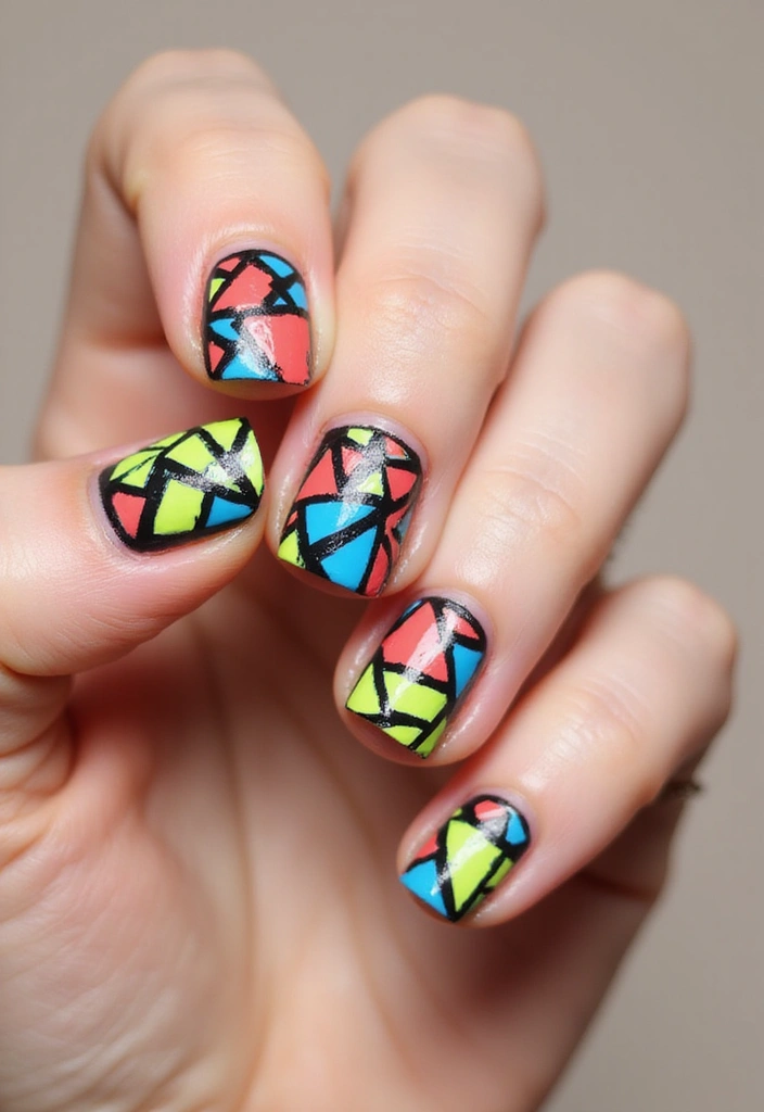 29 Terra Futura Nail Designs That Blend Nature and Neon - 22. Neon Mosaic