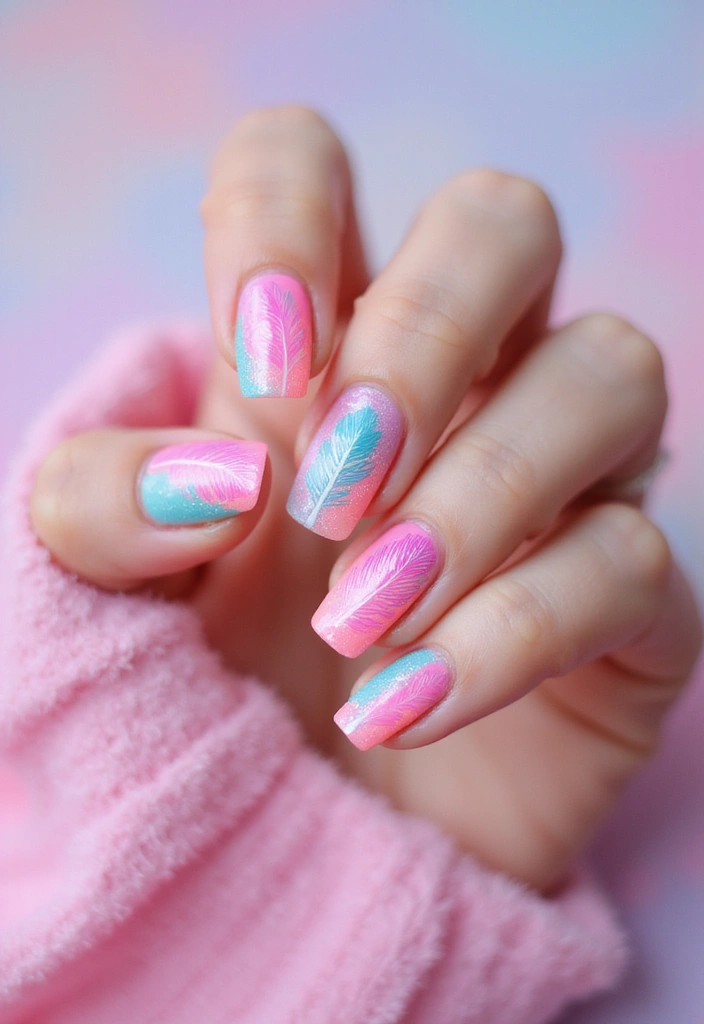 29 Terra Futura Nail Designs That Blend Nature and Neon - 23. Neon Feather
