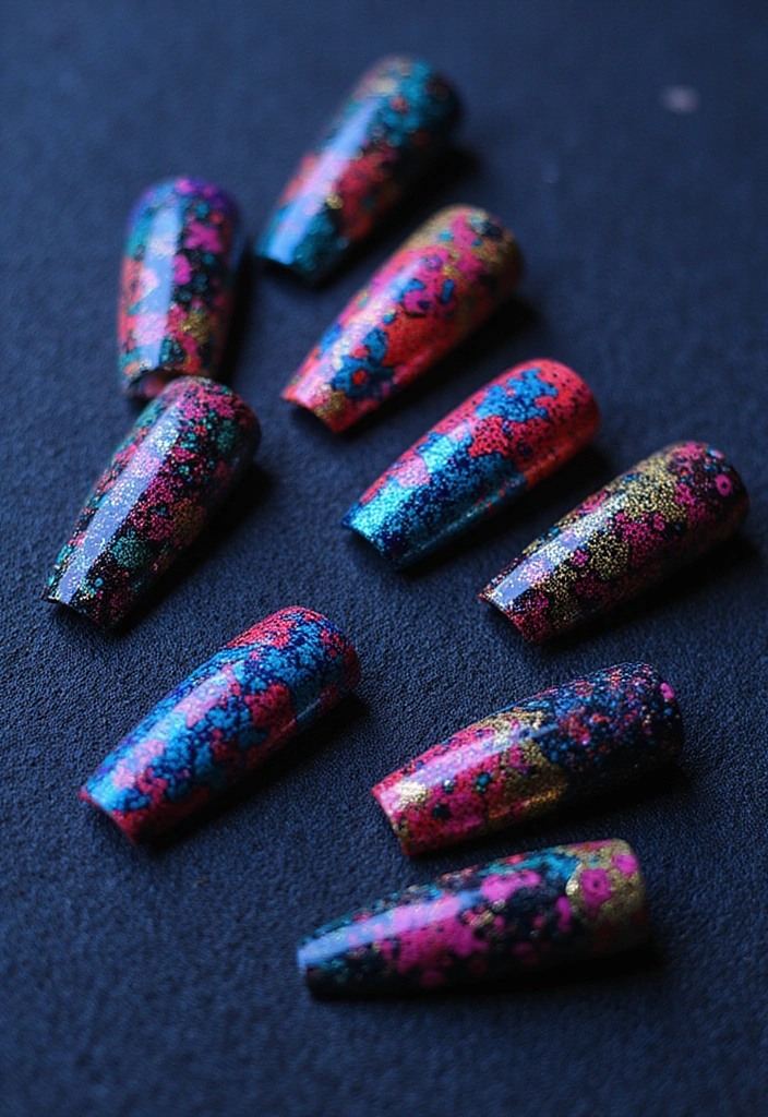 29 Terra Futura Nail Designs That Blend Nature and Neon - 26. Neon Tapestry
