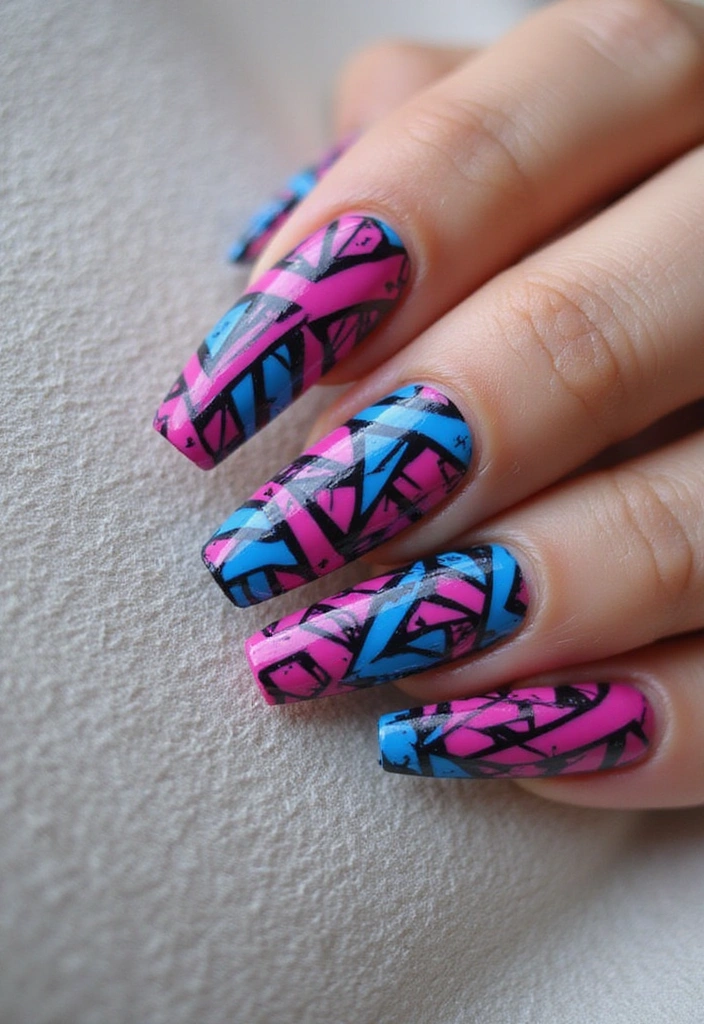 29 Terra Futura Nail Designs That Blend Nature and Neon - 3. Geometric Neon