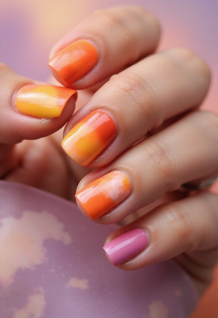 30 Aura Nail Styles That Will Leave You Feeling Radiant! - 17. Sunset Skyline