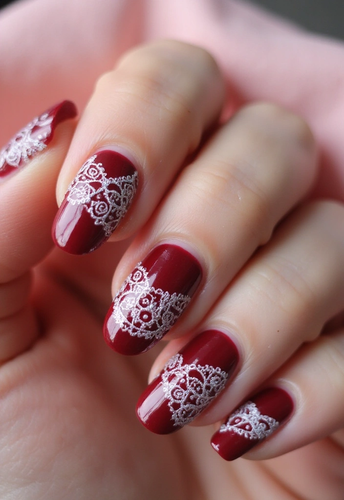 30 Cherry Coded Nail Inspo That’s Juicy, Glossy, and Playful - 18. Cherry Lace Overlay