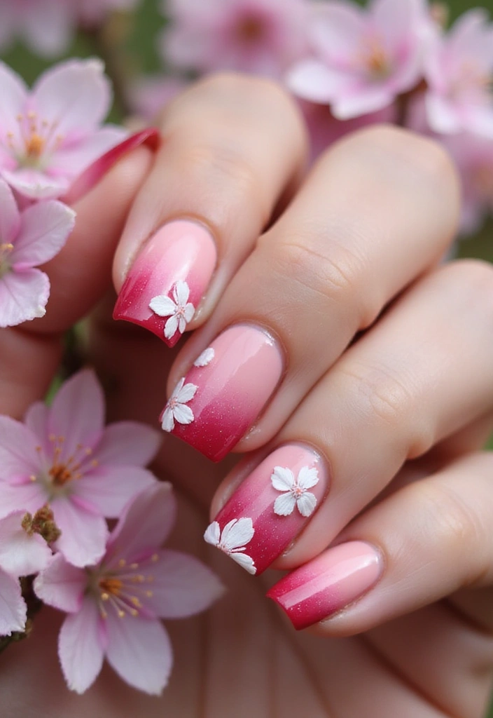 30 Cherry Coded Nail Inspo That’s Juicy, Glossy, and Playful - 2. Cherry Blossom Ombre