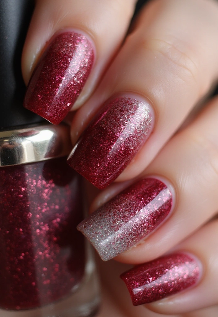 30 Cherry Coded Nail Inspo That’s Juicy, Glossy, and Playful - 25. Cherry Gradient Glitter Fade