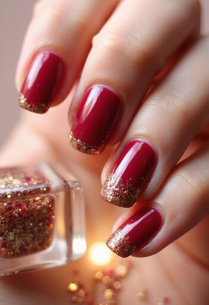 30 Cherry Coded Nail Inspo That’s Juicy, Glossy, and Playful - 3. Cherry-licious Glitter Tips