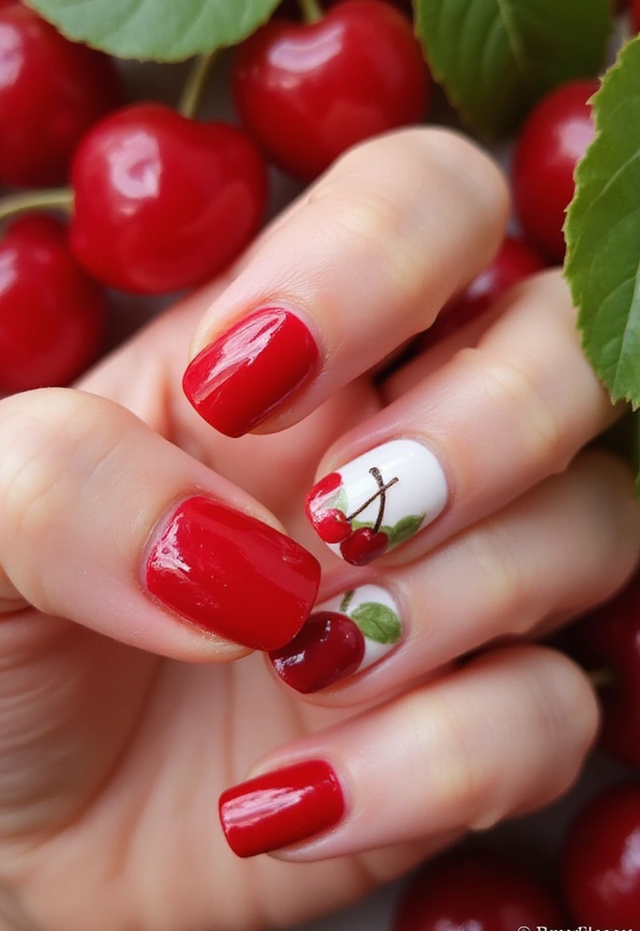 30 Cherry Coded Nail Inspo That’s Juicy, Glossy, and Playful - 4. Cherry Fruit Accents