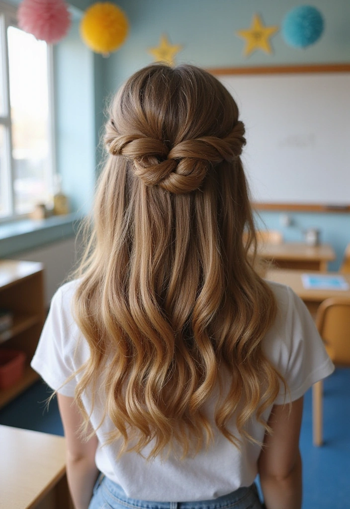 30 Youthful and Stylish Hairstyles for School That Are Super Easy! - 16. Twisted Half-Updo
