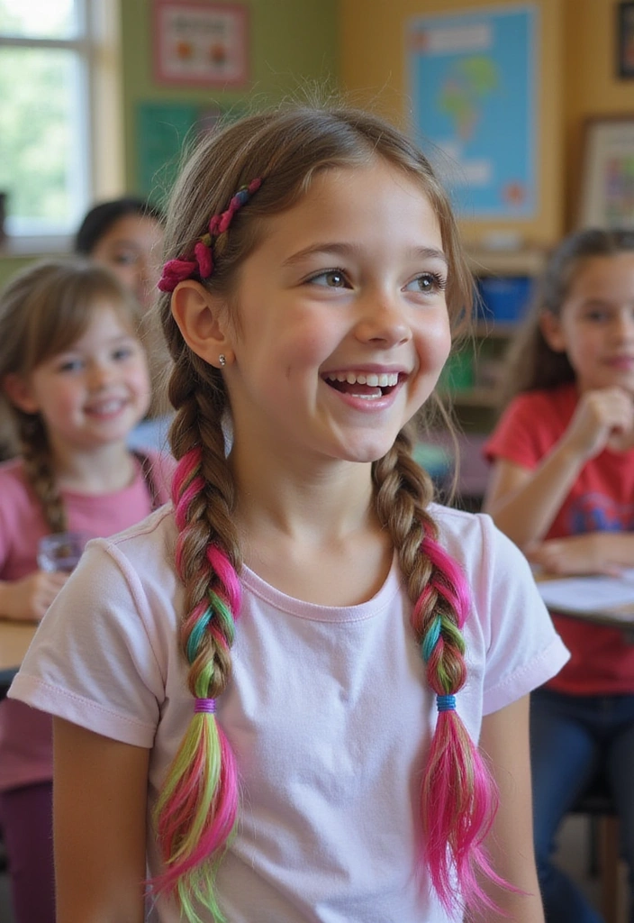 30 Youthful and Stylish Hairstyles for School That Are Super Easy! - 21. Colorful Clip-In Extensions