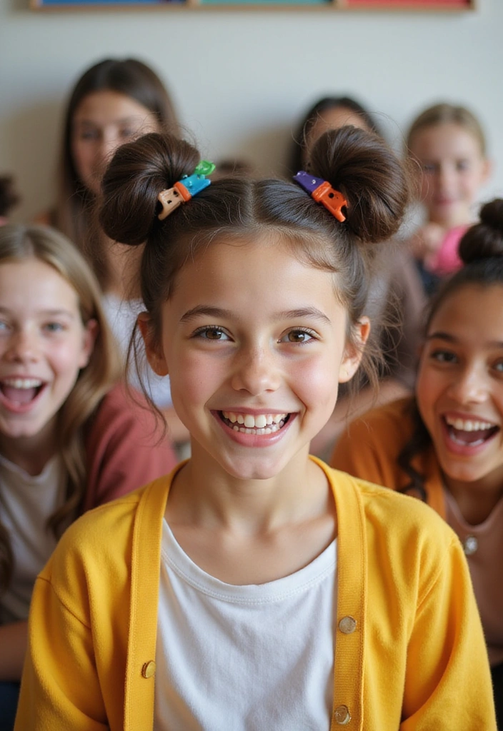 30 Youthful and Stylish Hairstyles for School That Are Super Easy! - 7. Cute Space Buns