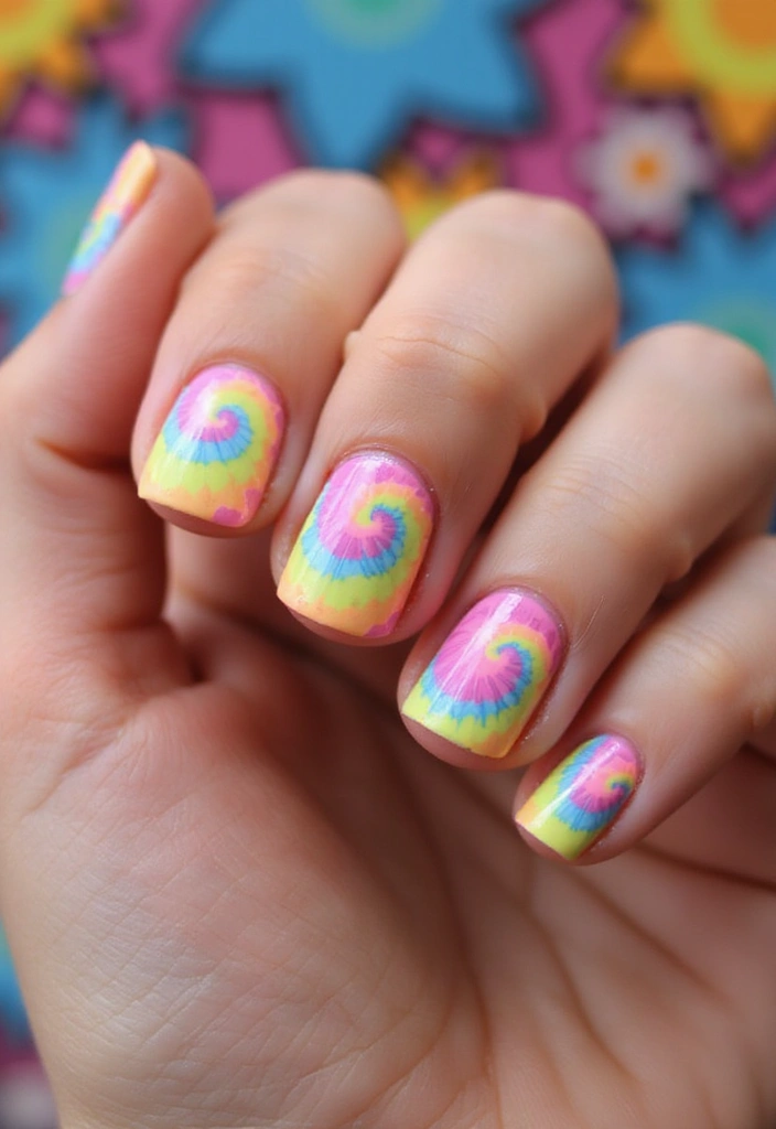32 Trendy Spring Nails for 2025 That Will Transform Your Look Instantly! - 19. Tie-Dye Fun