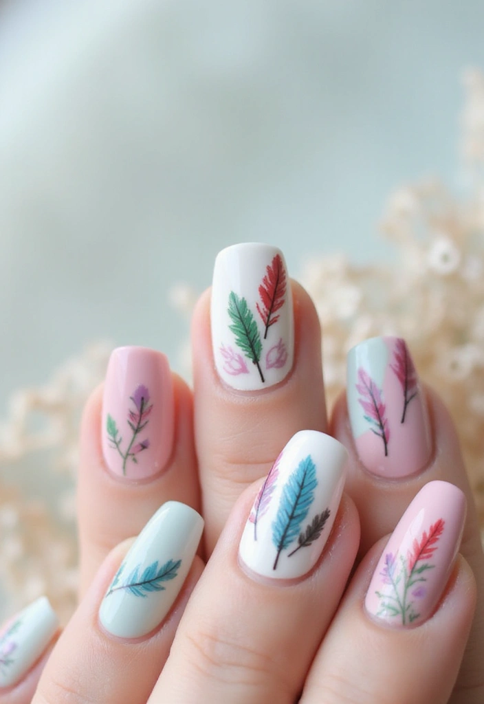 32 Trendy Spring Nails for 2025 That Will Transform Your Look Instantly! - 20. Colorful Feathers