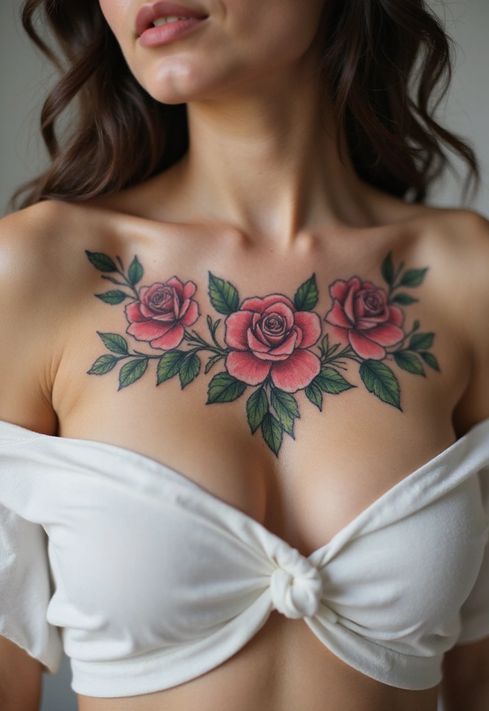 50 Bold and Stylish Chest Tattoos for Women to Rock! - 1. Floral Elegance