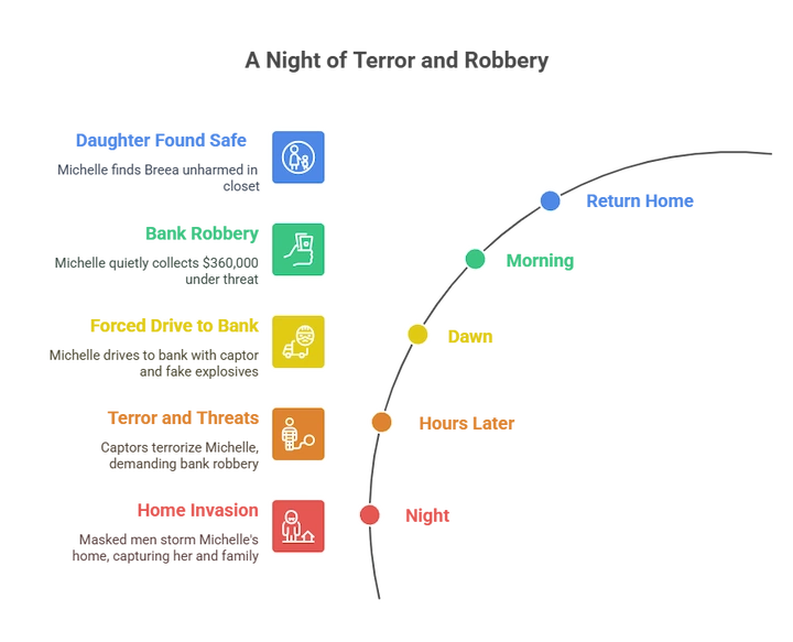 Timeline infographic showing the criminal justice process from arrest to reintegration, highlighting victim and offender pathways.