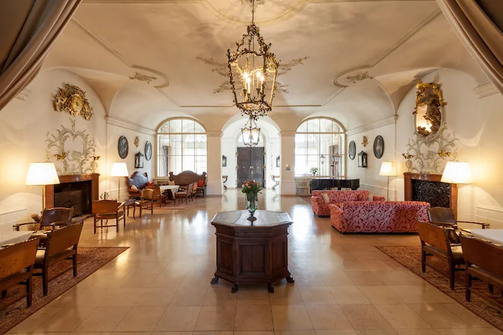Elegant interior hall of Schloss Leopoldskron in Salzburg, Austria