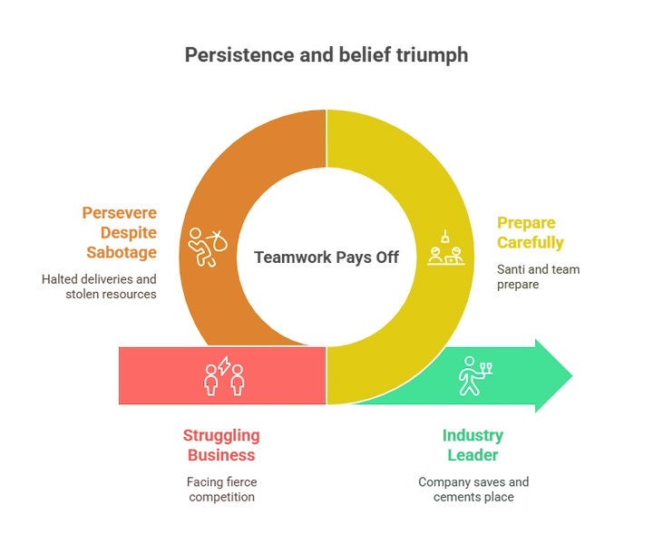 Business growth cycle chart with success stages and key challenges.